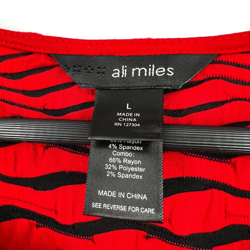 Ali Miles Size Large Red Wearable Art Long Sleeve Abstract Blouse Shirt Top Cozy - Picture 2 of 10